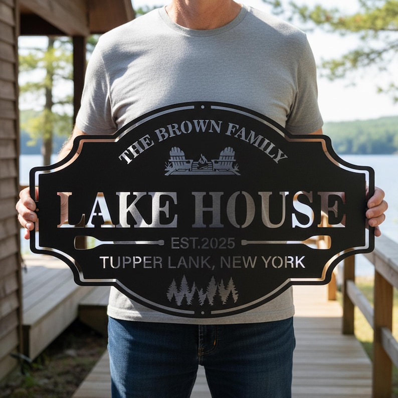 Personalized Lakehouse Metal Sign, Lakehouse Decor,Outdoor Metal Sign,Custom Lakehouse Gift,Custom Family Name Sign,Father's Day Gift 画像 5