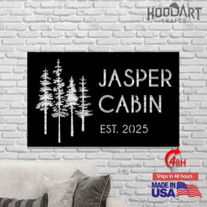 Personalized Metal Cabin Name Sign, Pine Tree Custom Metal Sign, Family Name Sign, Farmhouse Gift,  Mountain House Sign, Cabin Name Sign