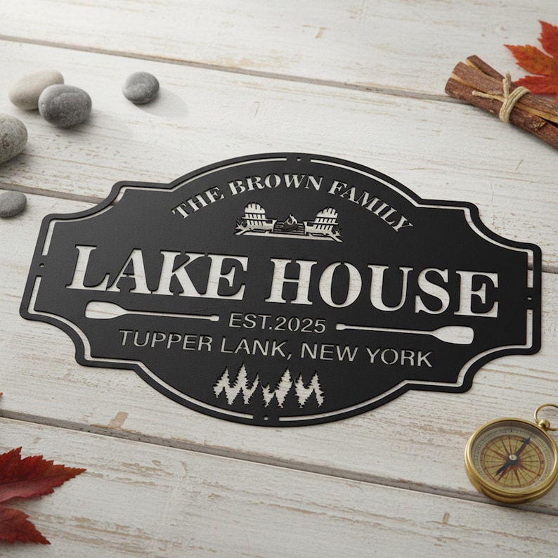 Personalized Lakehouse Metal Sign, Lakehouse Decor,Outdoor Metal Sign,Custom Lakehouse Gift,Custom Family Name Sign,Father's Day Gift 画像 2