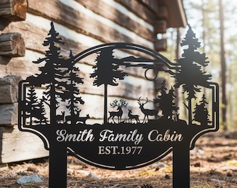 Personalized Outdoor Farm Metal Sign,Family Name Sign,Outdoor Hunting sign, Metal Outdoor Sign, Pine  and Deer Sign, Outdoor Deer Metal Sign