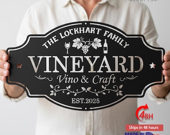 Custom Vineyard Family Metal Sign, Wine Decor, Personalized Name Wall Art, Wine Lover Gift, Rustic Home Entry Decor, Vineyard Outdoor Sign