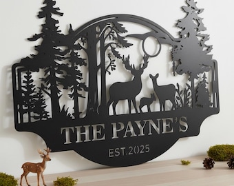 Personalized Deer Cabin Metal Sign, Custom Hunting Sign, Cabin Decor,Father's Day Gift , Cottage Decor, Last Name Signs for Home
