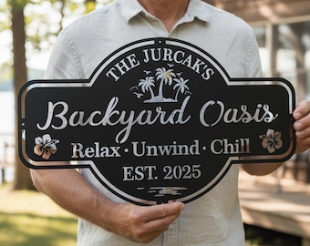 Personalized Backyard Oasis Metal Sign,Custom Family Name Sign,Outdoor Wall Decor,Custom Backyard Yard Sign Patio Decor,Father's Day Gift