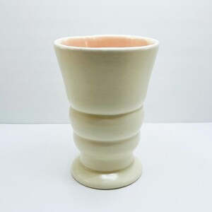 Vintage Royal Haeger Pottery Vase: Cream Glaze, Soft Pink Interior