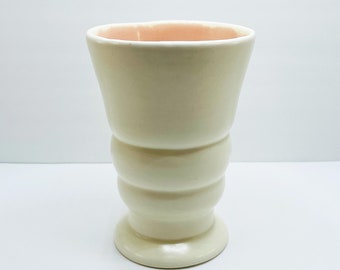 Vintage Royal Haeger Pottery Vase | Cream Glaze with Soft Pink Interior