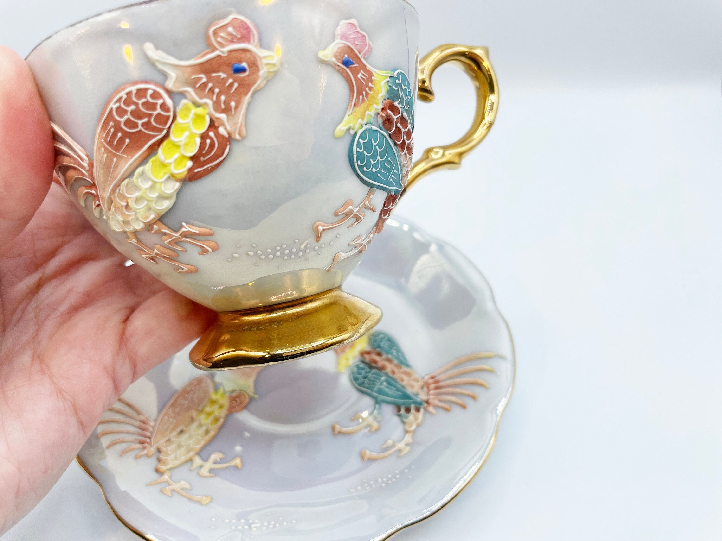 SHAFFORD JAPAN MORIAGE RAISED ROOSTER HAND DECORATED