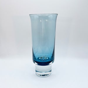Vintage Mid Century Modern Studio Art Glass Blue Fade and Clear Hand Blown Glass Art Vase Art Glass Decorative Vase Boho Décor