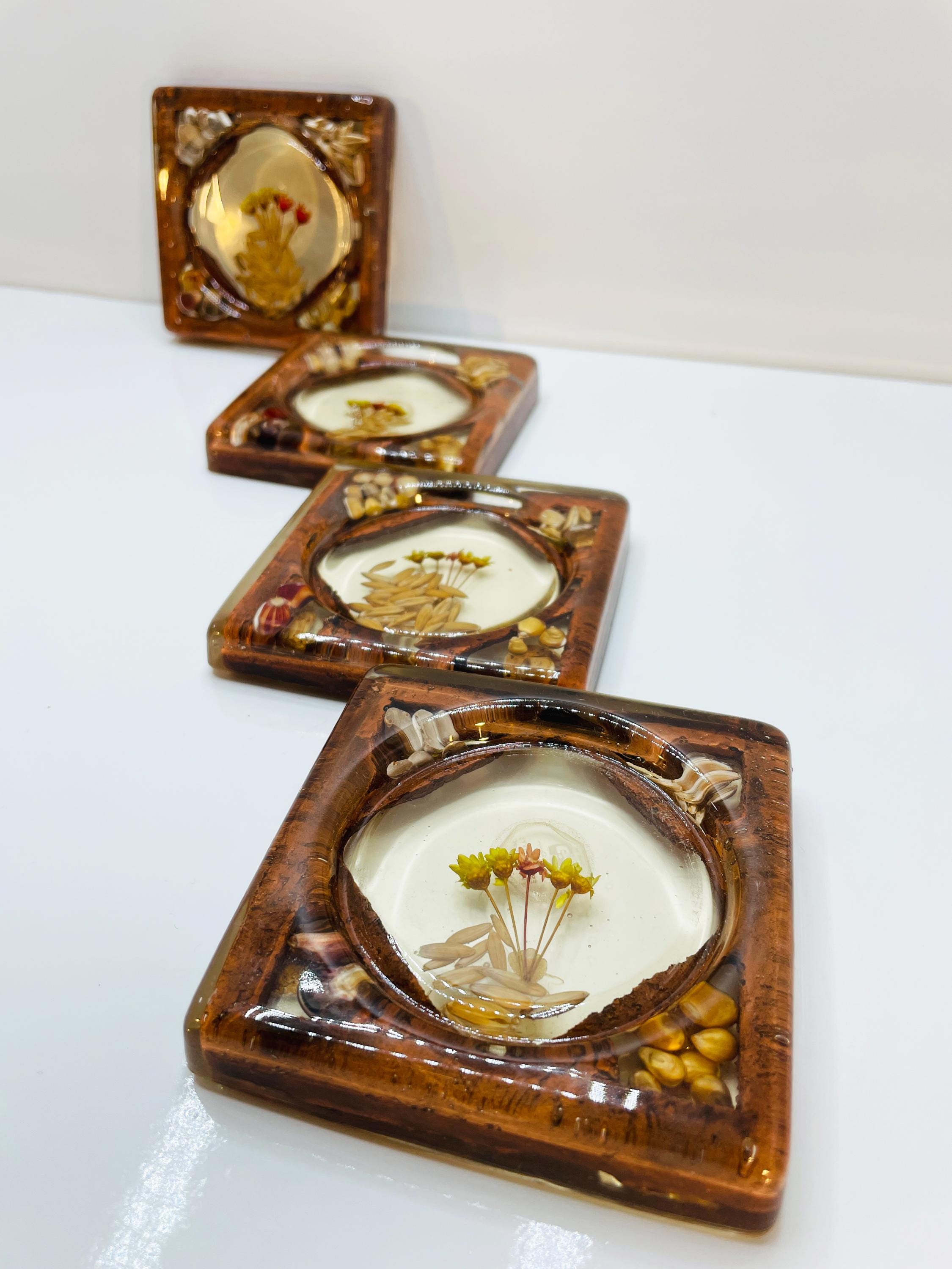 RARE VINTAGE TABLEAU Sous Verre Bouquet Fleurs Pressées Papier Fond