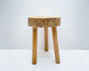 Small Vintage Wooden Stool | Handmade 3-Leg Plant Stand