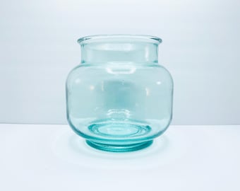 Large Vintage Mid Century Style Clear Recycled Glass Vase Handmade Glass Decorative Urn, Jar, Terrarium, Punch Bowl Made in Spain