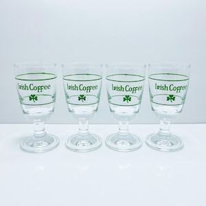 Vintage Irish Coffee Glasses Set of 4 | Shamrock Design | Hot Drink Glassware | Stemmed Whiskey & Coffee Cups | Vintage Coffee Barware