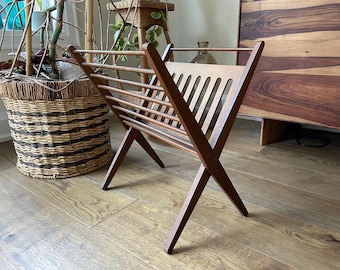 Cees Braakman for Pastoe Magazine Rack | Vintage Dutch MCM Folding Wood Newspaper Stand | Attributed Danish Modern