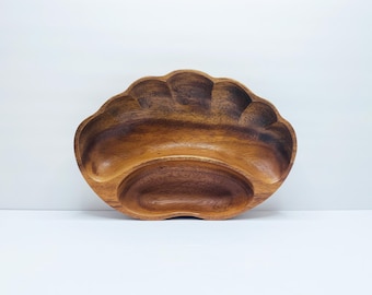 Vintage houten spaanderkom: MCM Monkey Pod-serveergerei