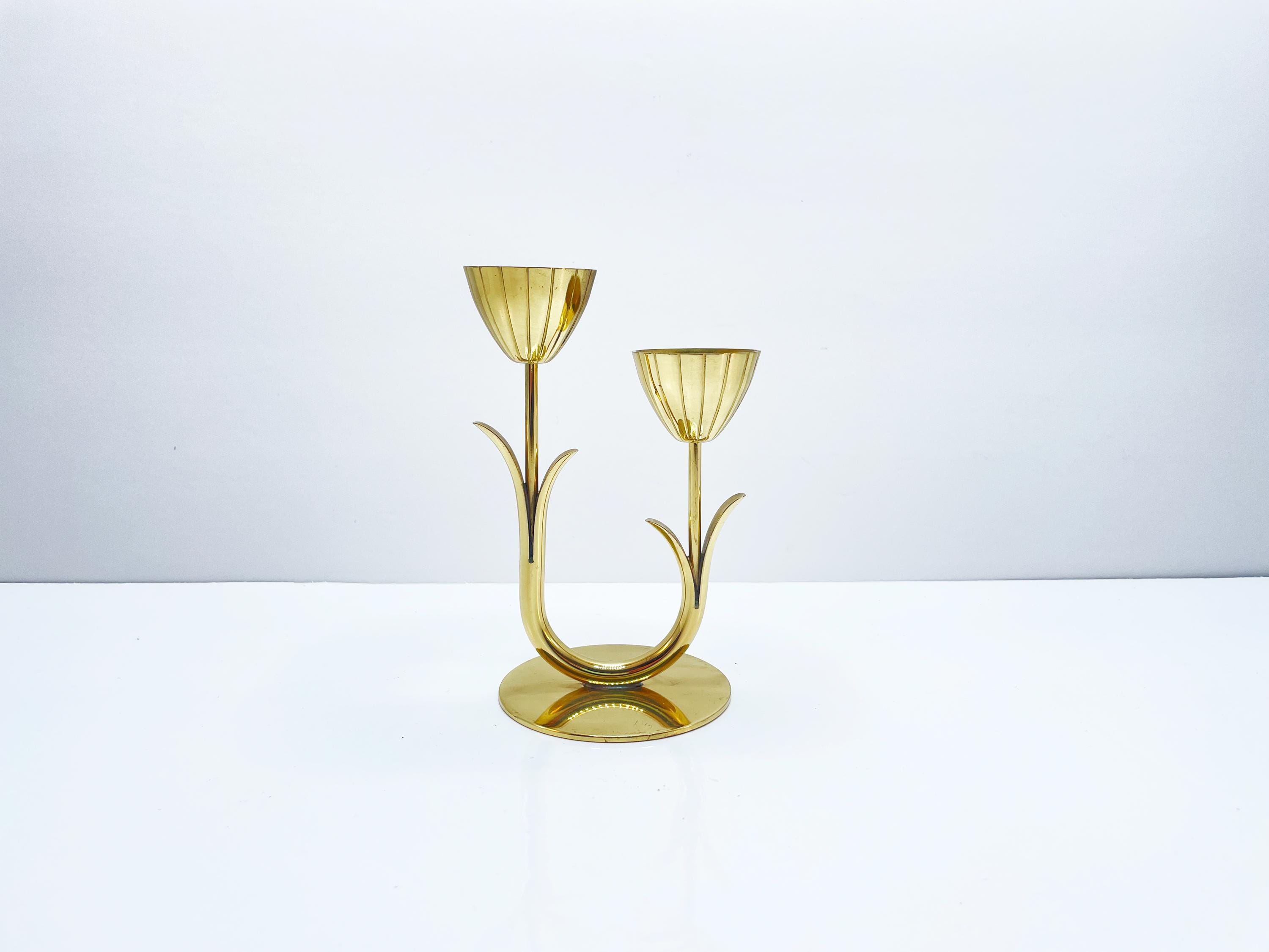 Vintage Gunnar Ander Brass Tulip Candleholder | Ystad Metall