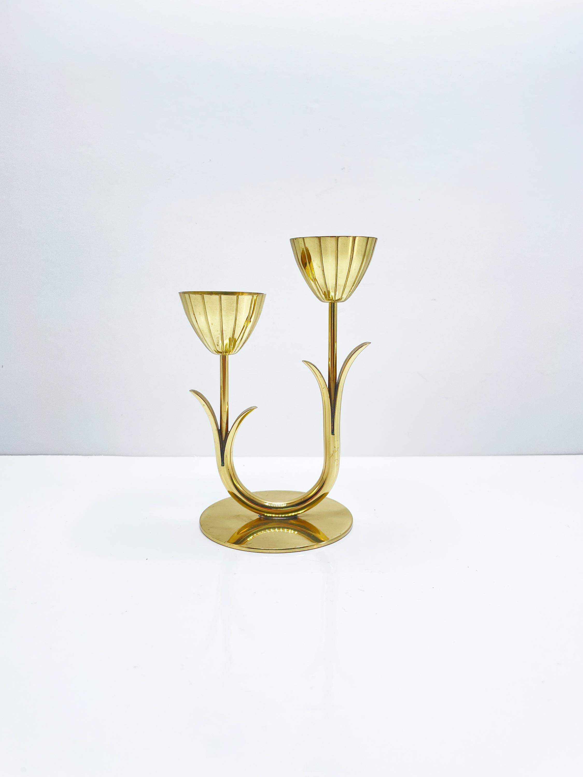 Vintage Gunnar Ander Brass Tulip Candleholder | Ystad Metall