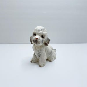 Vintage Dog Figurine Hand Painted White Grey Poodle Napcoware Import Japan Marked 9051 Dog Figurine Ceramic Dog Statue
