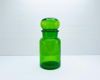 ヴィンテージ ベルギー製 エメラルドグリーンガラス 薬瓶 - 蓋付き