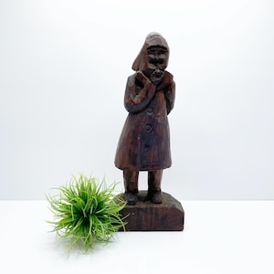 Vintage Hand Carved Wood Mariner Figurine: Nautical Folk Art Decor