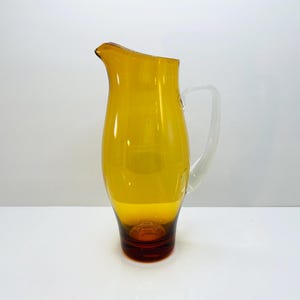 Vintage Amber Glass Pitcher: MCM Empoli Hand Blown Italian Art Glass