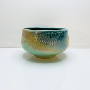Handmade Studio Art Pottery Bowl: Textured Glazed Ceramic, Signed