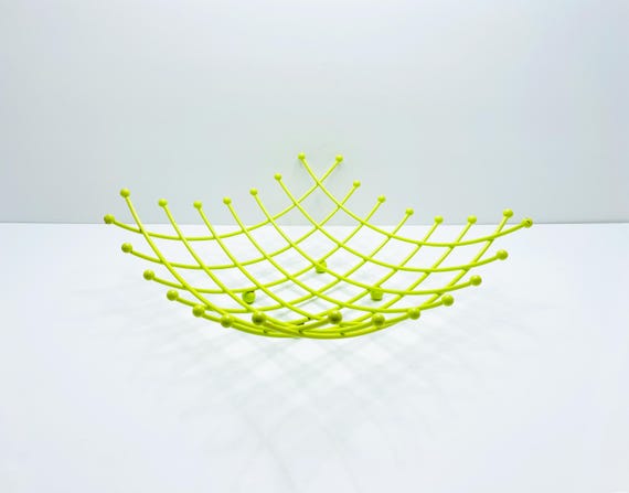 Vintage IKEA Lime Green Metal Wire Fruit Bowl | Fruit Basket | Retro Kitchen Decor | Postmodern Minimalist Decor | 1990's Kitchen