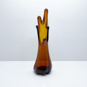 Vintage Hand Blown Swung Glass Vase in Amber, Mid Century, 5 Finger Swung Vase, MCM Home Decor