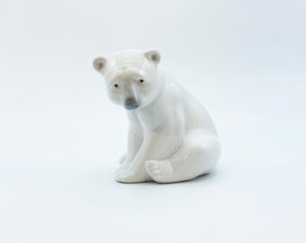 Vintage Retired Lladro Seated Polar Bear Figurine White Porcelain Polar Bear Artic Collection hand crafted made in Spain Polar Bear Figurine