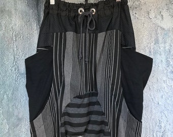 Comfy black/grey stripe knit drop pants