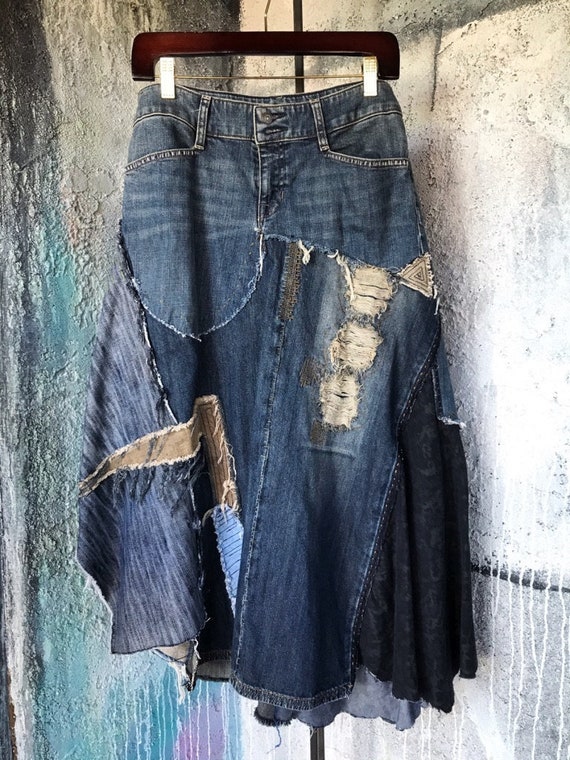 Reconstructed Vintage Jean's Skirt | Etsy