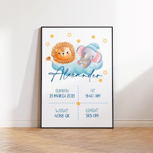 Póster de nacimiento personalizado, póster con nombre personalizado, regalo de cumpleaños, regalo para recién nacido, idea para baby shower, decoración de guardería, regalo de cumpleaños de un año