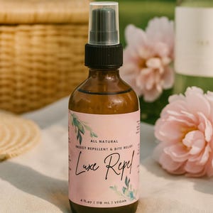 Luxe Repel™ Natural Insect Repellent Spray | Mosquito & Bug Spray | Bite Relief | DEET-Free | Vegan | 4 oz Amber Glass Bottle