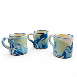 Handmade Marbled Cappuccino Cup 5oz, Blue Green Ceramic Mug, Bulgarian Pottery