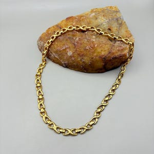Vintage Monet Gold-Tone Chain Necklace - Polished Double C-Link Design - Signed Statement Necklace - 15 Inches