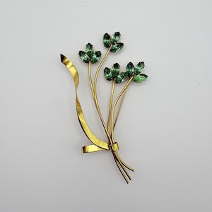 Vintage Coro signierte Sterling Silber grüne Navette Blume Spray Pin Brosche