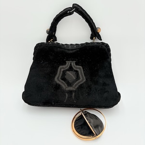 Borsa vintage in velluto nero Cesare Piccini – Portamonete Made in Italy, Elegante borsa da sera in stile retrò