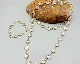 Vintage Österreichische Kristallkette, Swarovski Armband & Ohrringe: Goldfarbenes Schmuckset