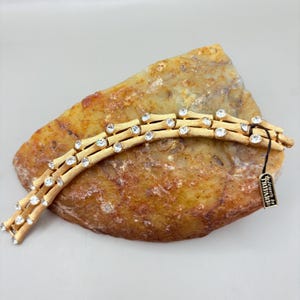 Vintage TRIFARI Rhinestone Bracelet - Gold Tone Textured Links - Mid Century