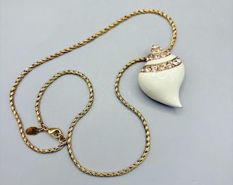 Kenneth Jay Lane (KJL) Large Cream Shell Pendant & Brooch - Two-in-One Statement Jewelry - Gold tone