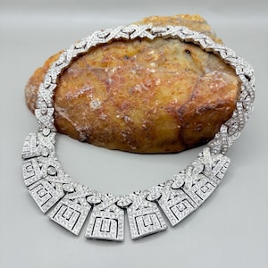 Art Deco Diamanté Choker: Vintage Silver Tone Statement Necklace