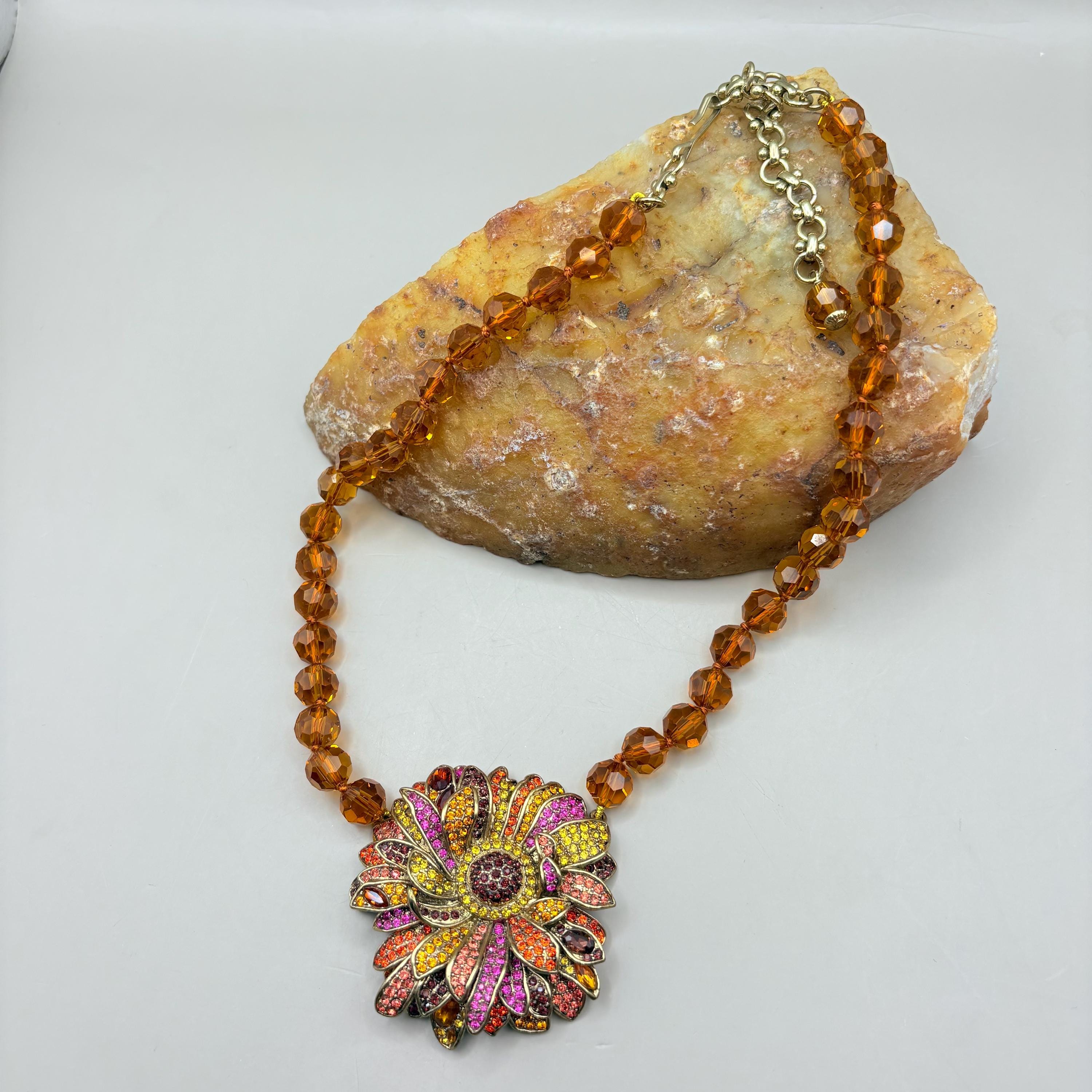 Heidi Daus Brooch Deco Style, Amber Green Designer Brooch  Heidi Daus Amber Crystal Statement Brooch Multi-Color Rhinestone Pendant Bronze main image 1