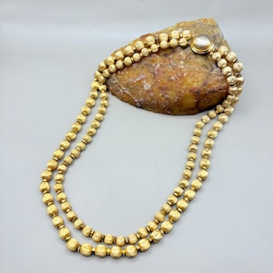 Vintage Gold Tone Beaded Necklace: Double Strand Satin Finish
