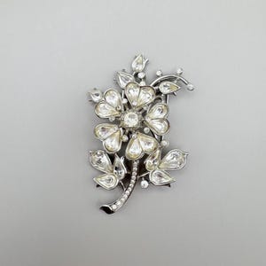 Rare Vintage Crown Trifari Clear Crystal Rhinestone Flower Brooch