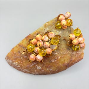 Juliana D&E Brooch and Earrings Set: Topaz Givre Crystals, Pink Beads