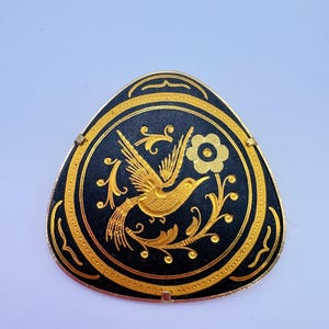 Vintage Spanish Damascene brooch with Gold tone Swallow Bird design