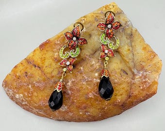 A Tale of Two Tigers Jewelry Collection – Exotic Statement  Heidi Daus Gold tiger Drop Earrings with Red Flower and Amber Teardrops display picture 1