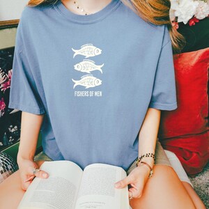 Christian &quot;Fishers of Men&quot; T-shirt Comfort Colors Fish Tee Jesus Disciples Shirt Religious Gift for Christian Woman Baptism Tshirt Jesus Tee