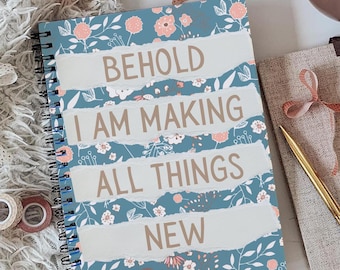Cuaderno de espiral con escrituras florales: diario de estudio bíblico cristiano