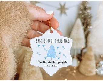 1 Samuel 1:27 Baby's First Christmas Ornament, Scripture Ceramic Ornament, Gift for New Mom, Bible Verse Ornament, Gift for New Parents