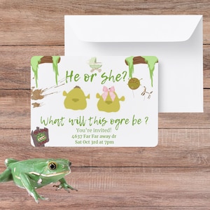 Paquete de eventos y invitaciones para baby shower o revelación de género con temática de ogro bebé Shrek