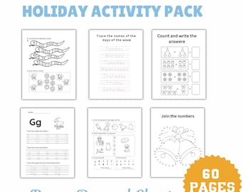 Weihnachten Kinder Beschäftigungspaket: 60 druckbare Weihnachtsspiele, Labyrinthe, Malseiten (PDF)